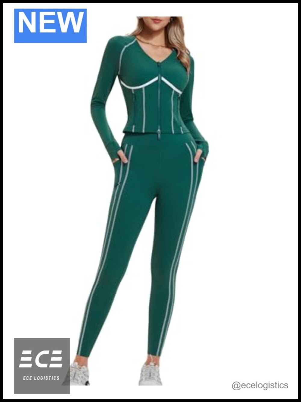 Women 2 Piece Workout Set Zip Up Jacket Leggings High Waist Yoga Gym
